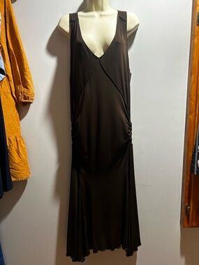 Max Studio Chocolate Brown V-Neck Maxi Slip Dress